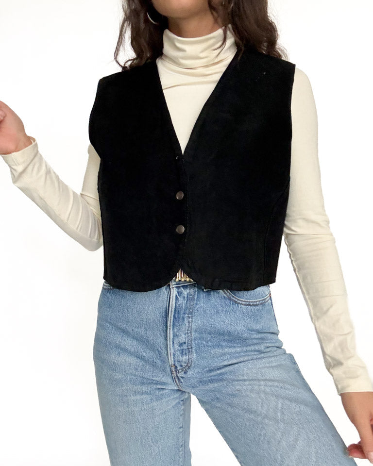 Vintage black suede vest view 204