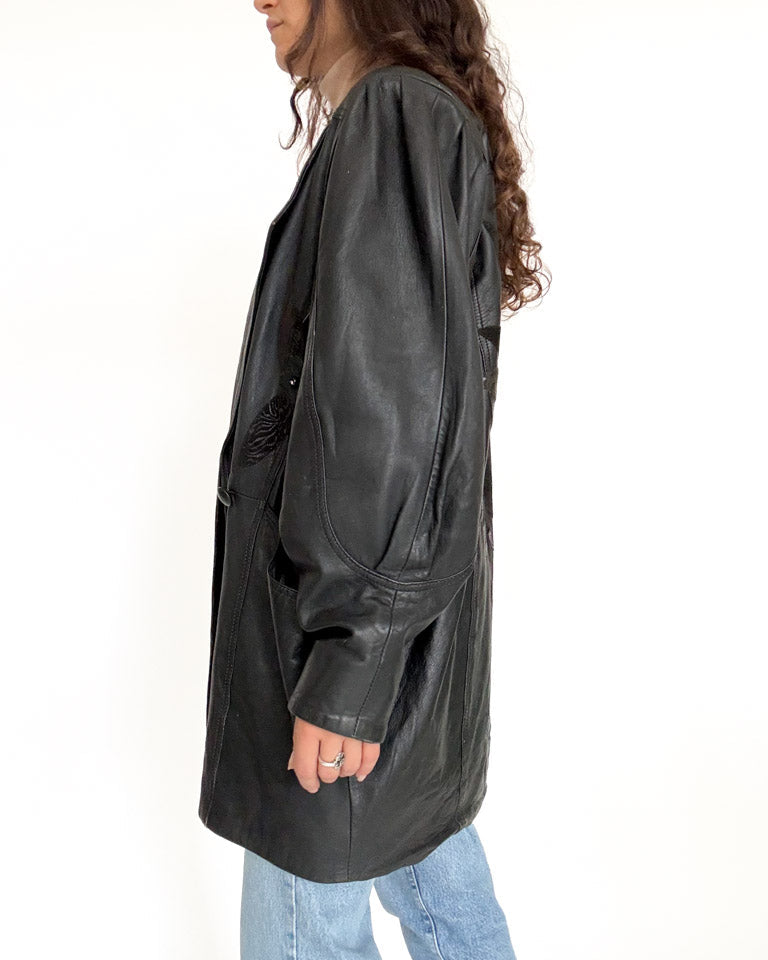 Vintage black leather oversized blazer detail 20