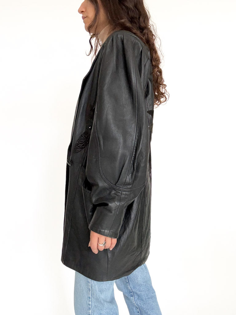 Vintage black leather oversized blazer detail 20