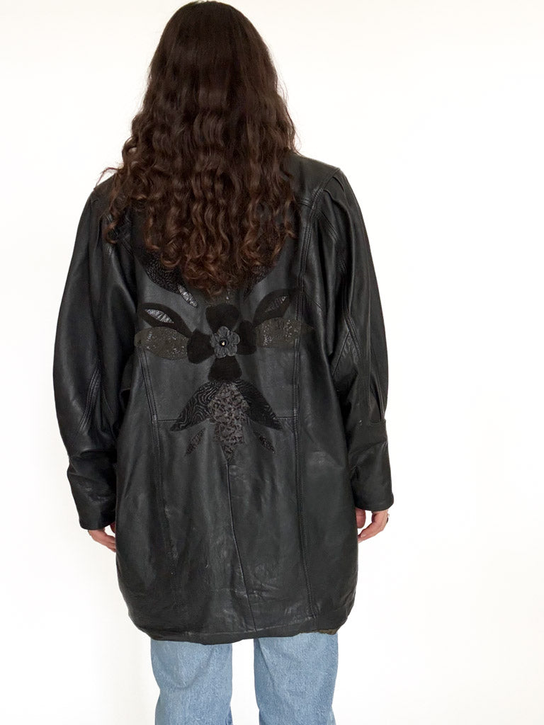 Vintage black leather oversized blazer detail 21