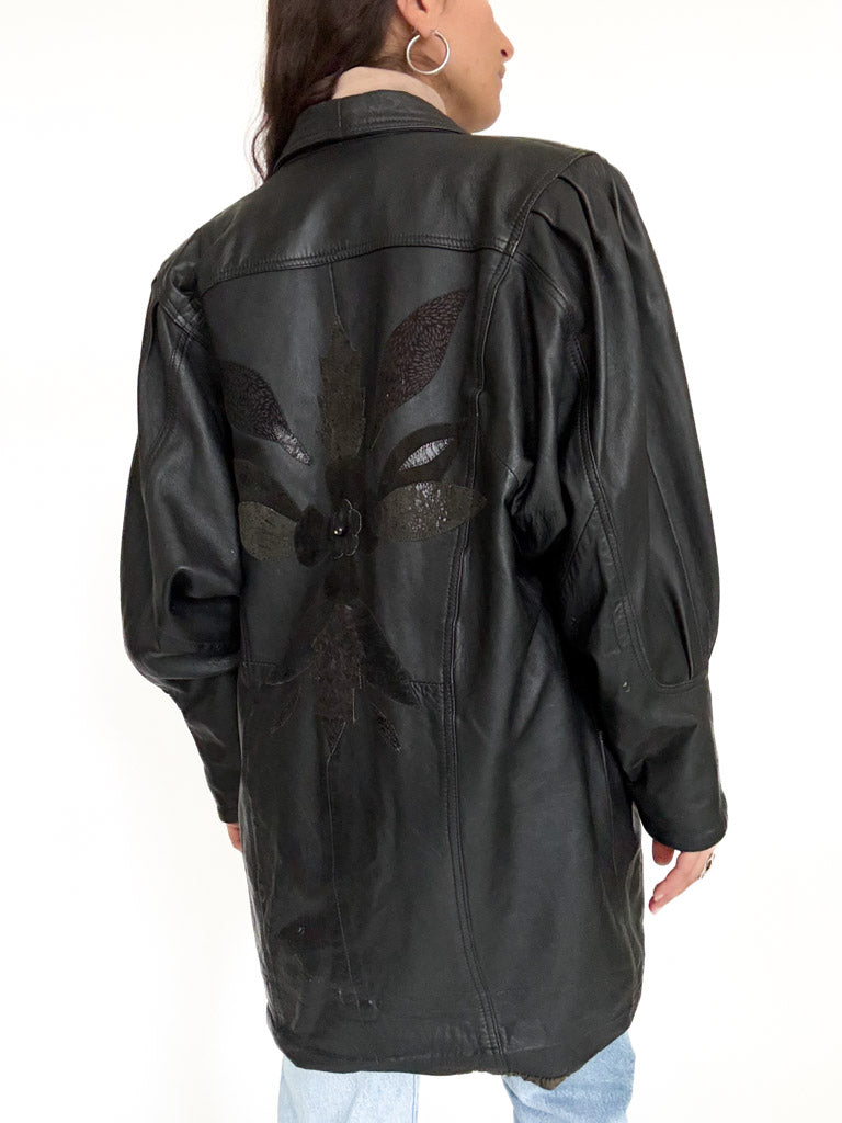 Vintage black leather oversized blazer detail 22