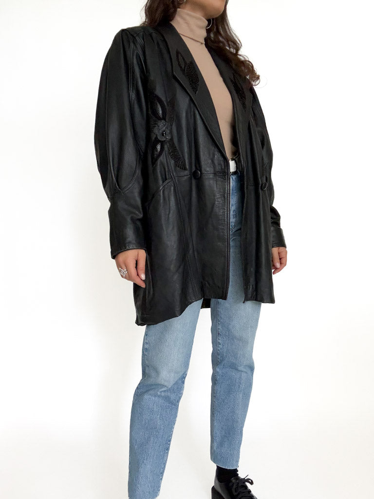 Vintage black leather oversized blazer detail 28