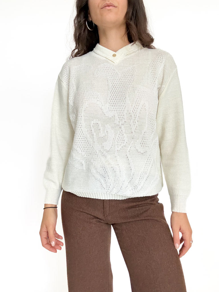 Vintage 90's Ivory Embroidered Collar Pullover front view