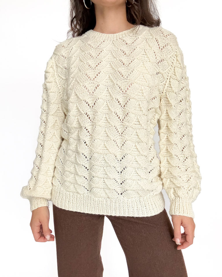 Vintage 90's Cream Cable Knit Pullover front view
