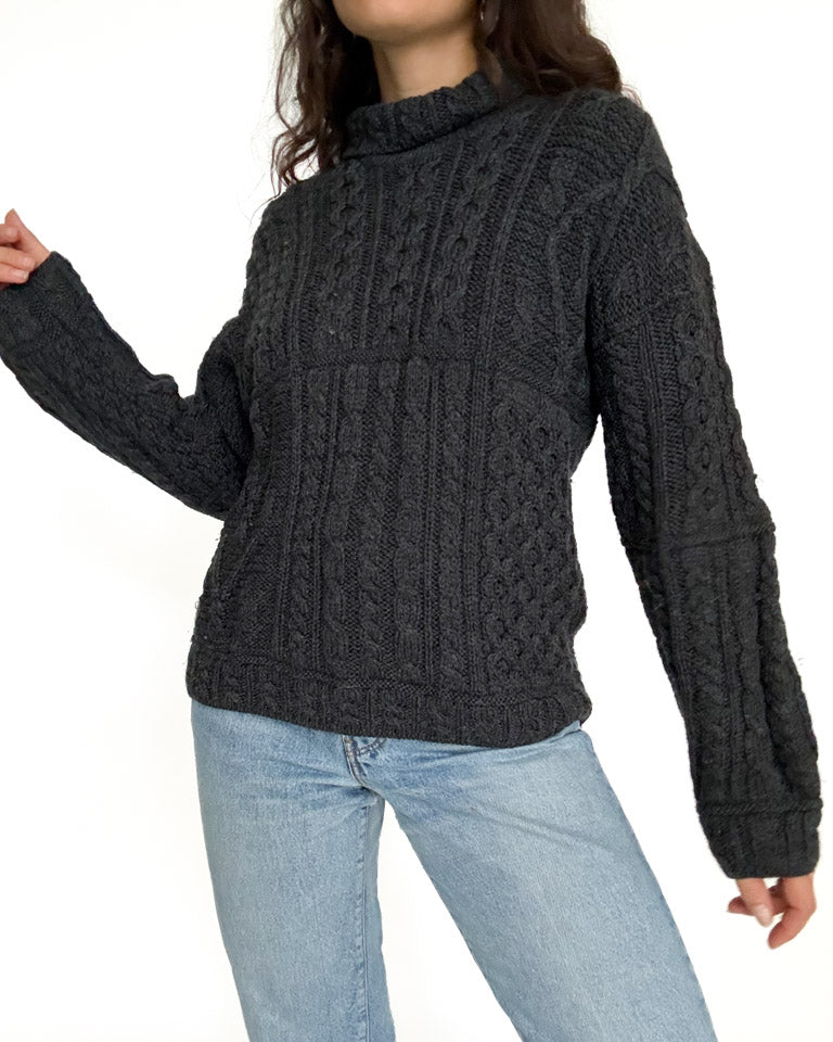 Vintage 90's Charcoal Merino Wool Cable Knit Pullover front view