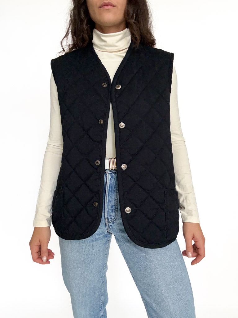 Vintage 90's Navy Quilted Sleeveless Vest front view
