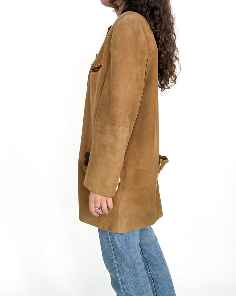 Vintage 90s camel suede embroidered blazer jacket