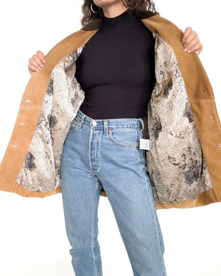 Vintage 90s camel suede embroidered blazer jacket