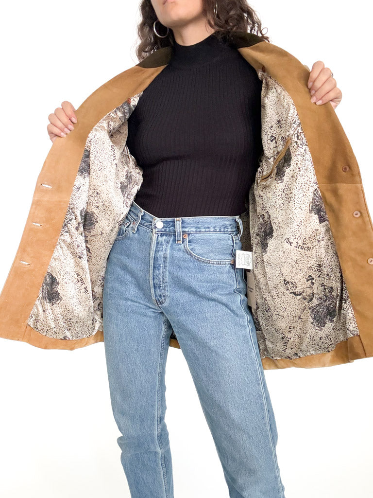 Vintage 90s camel suede embroidered blazer jacket