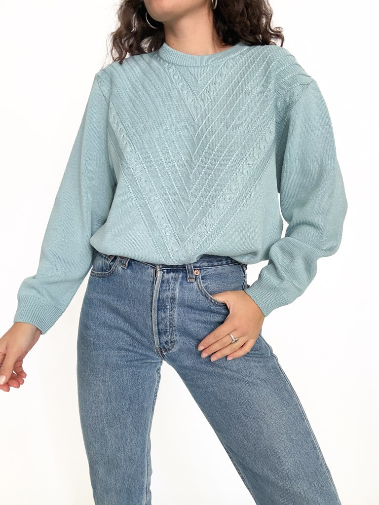 Pale blue chevron knit pullover