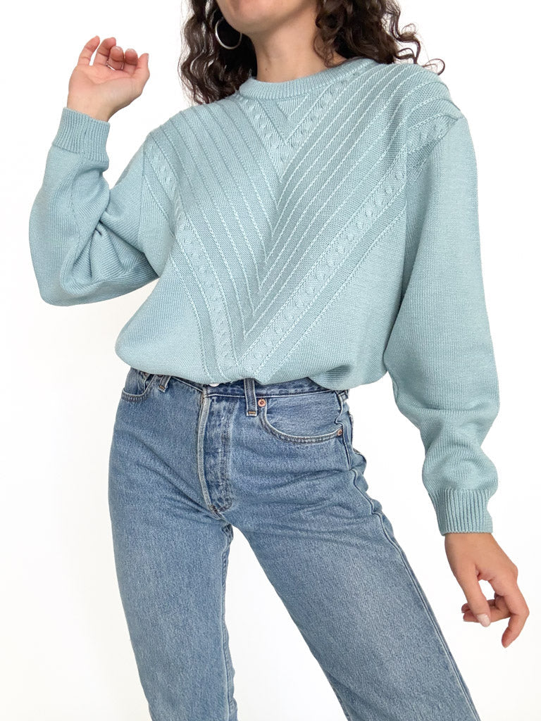 Pale blue chevron knit pullover