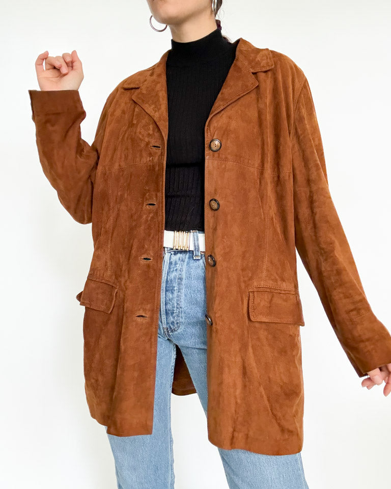 Vintage 90’s Cognac Suede Longline Jacket - detail 3