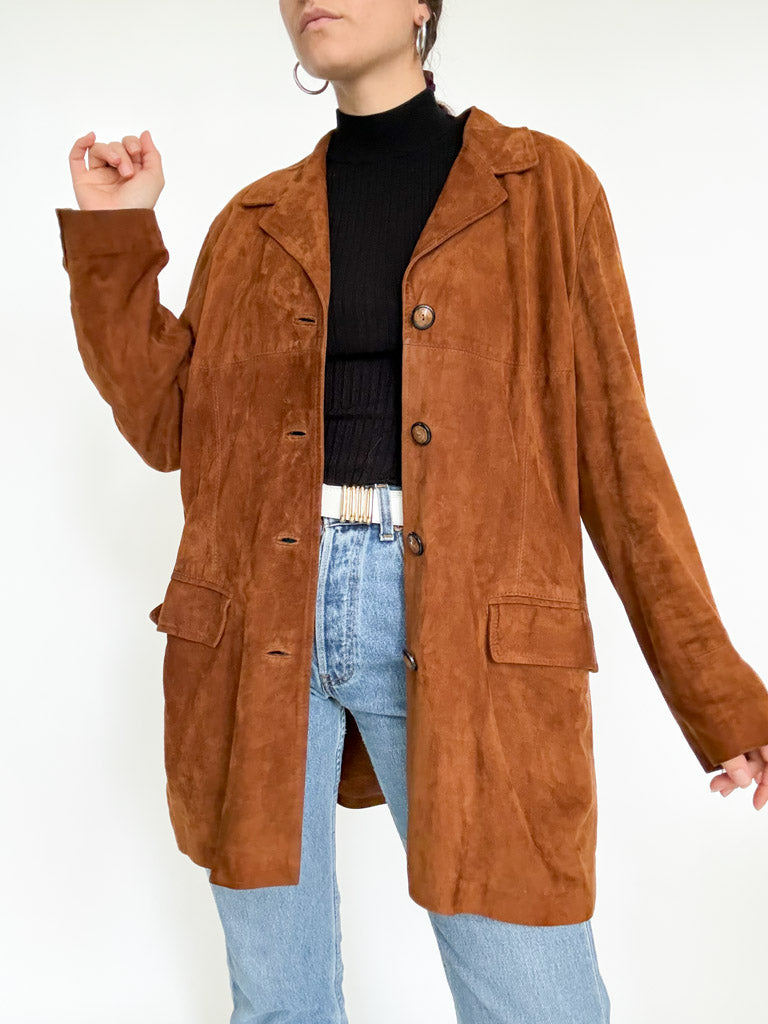 Vintage 90’s Cognac Suede Longline Jacket - detail 3