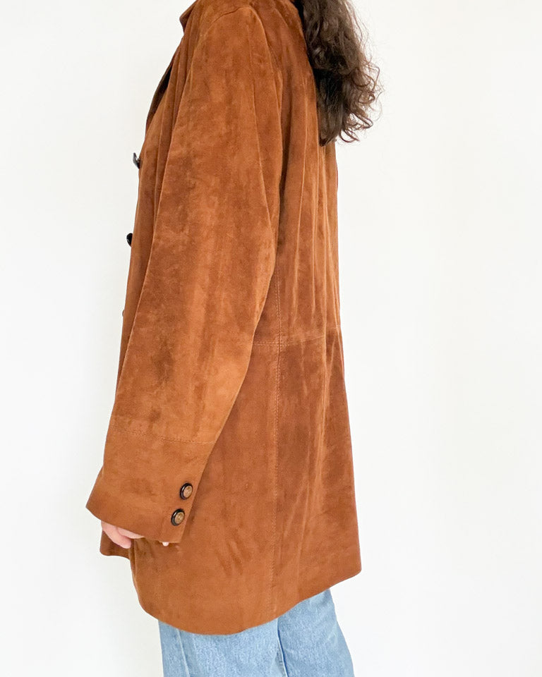 Vintage 90’s Cognac Suede Longline Jacket - detail 8