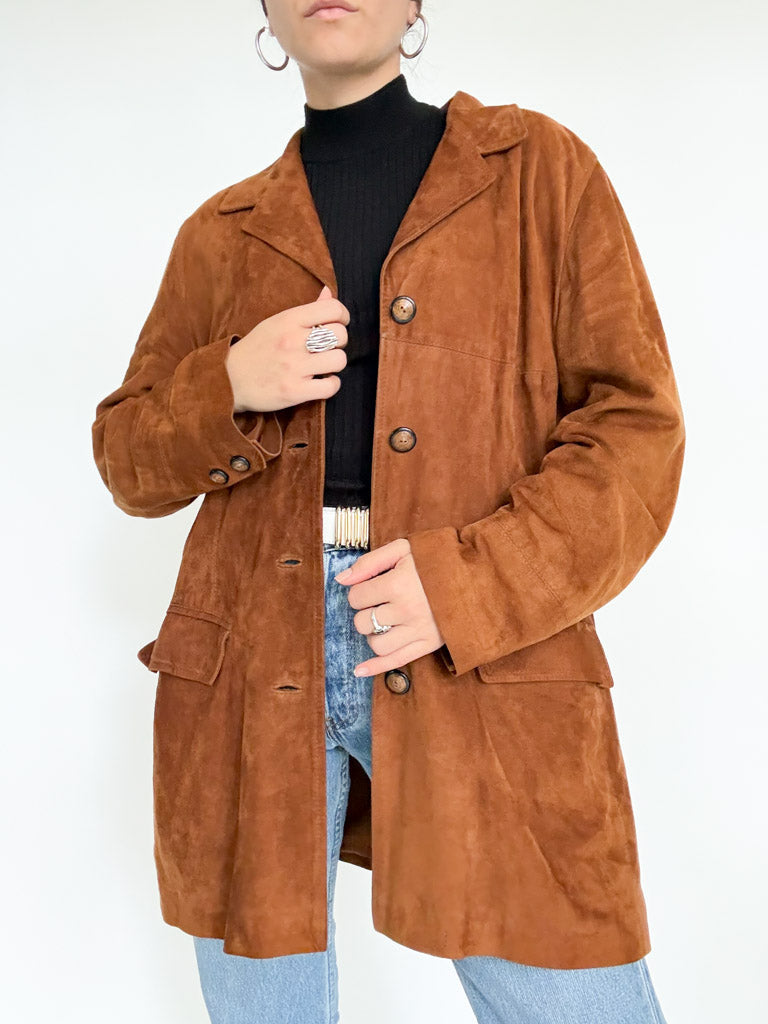 Vintage 90’s Cognac Suede Longline Jacket - detail 4