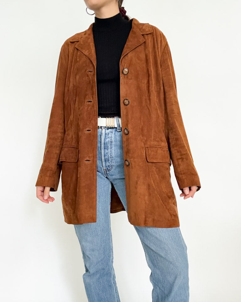 Vintage 90’s Cognac Suede Longline Jacket - detail 5