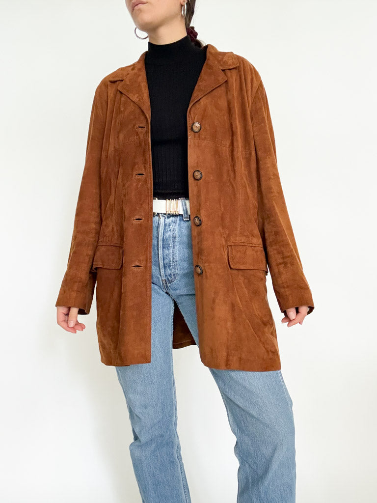 Vintage 90’s Cognac Suede Longline Jacket - detail 5