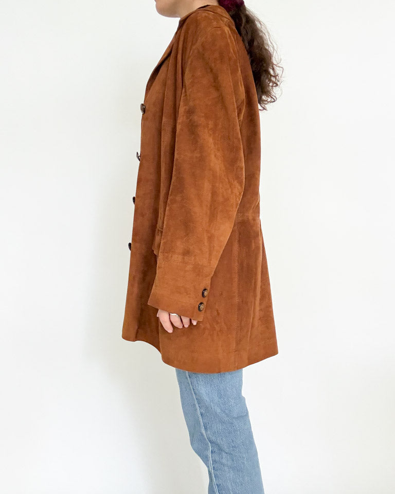 Vintage 90’s Cognac Suede Longline Jacket - detail 9