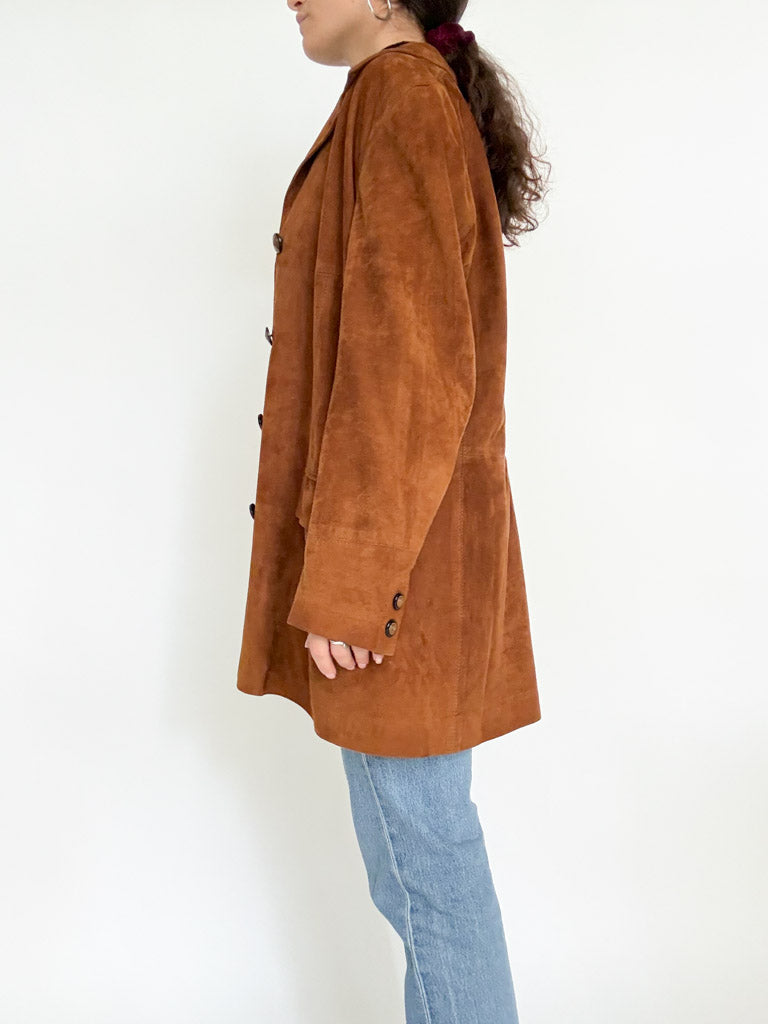 Vintage 90’s Cognac Suede Longline Jacket - detail 9