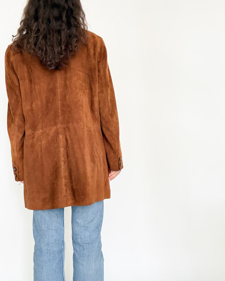 Vintage 90’s Cognac Suede Longline Jacket - detail 10