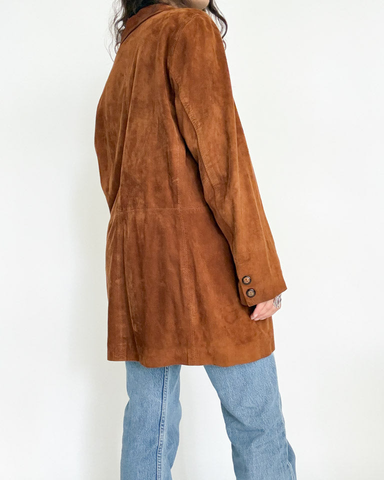 Vintage 90’s Cognac Suede Longline Jacket - detail 11