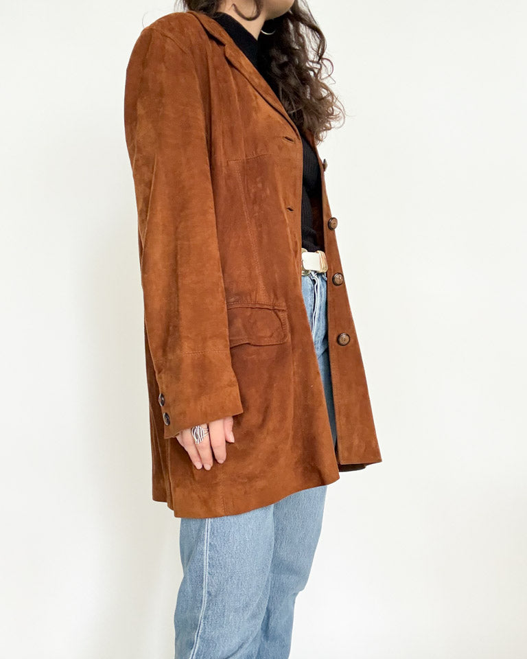Vintage 90’s Cognac Suede Longline Jacket - detail 12