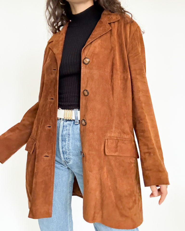 Vintage 90’s Cognac Suede Longline Jacket - detail 6