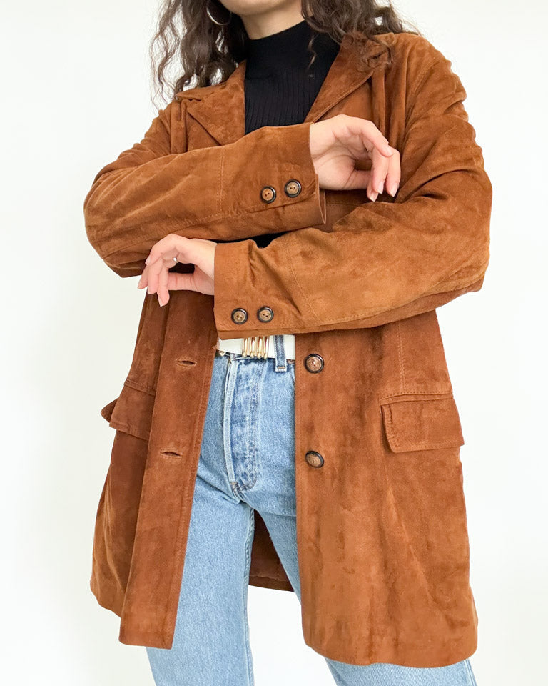 Vintage 90’s Cognac Suede Longline Jacket - detail 13