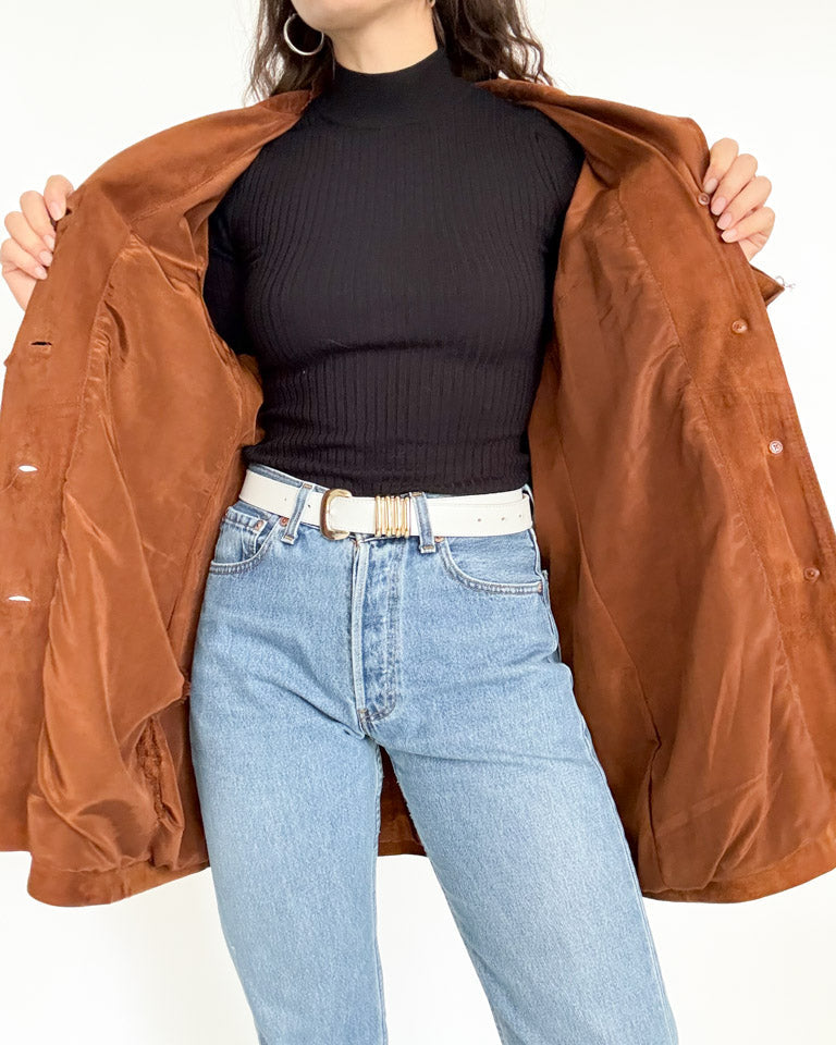 Vintage 90’s Cognac Suede Longline Jacket - detail 14