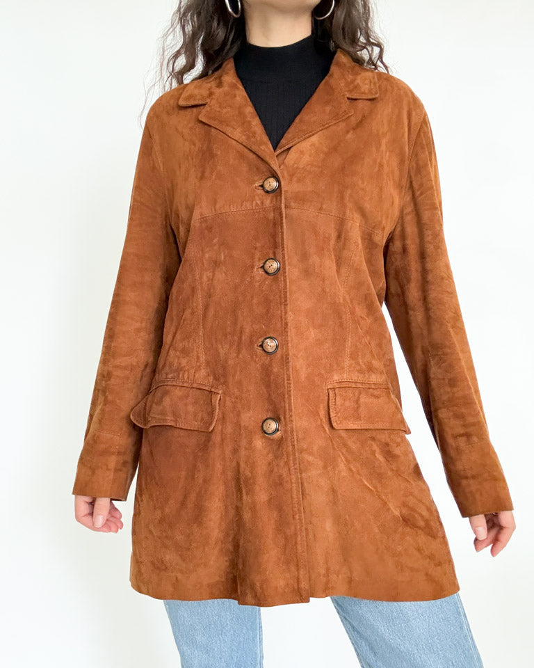 Vintage 90’s Cognac Suede Longline Jacket - detail 2