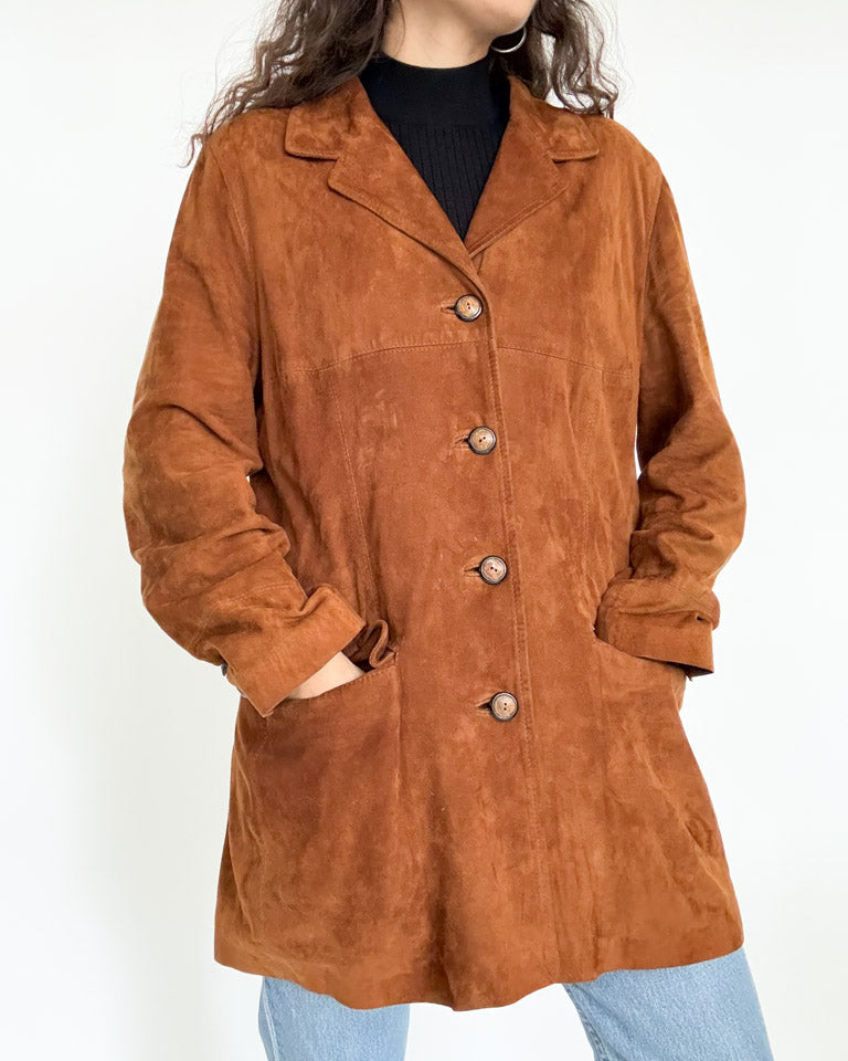Vintage 90’s Cognac Suede Longline Jacket - detail 15