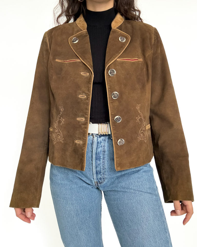 Vintage 80’s/90’s Olive Brown Suede Embroidered Jacket - detail 3