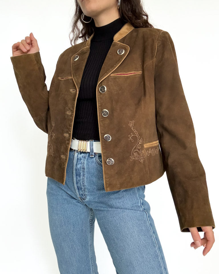 Vintage 80’s/90’s Olive Brown Suede Embroidered Jacket - detail 4
