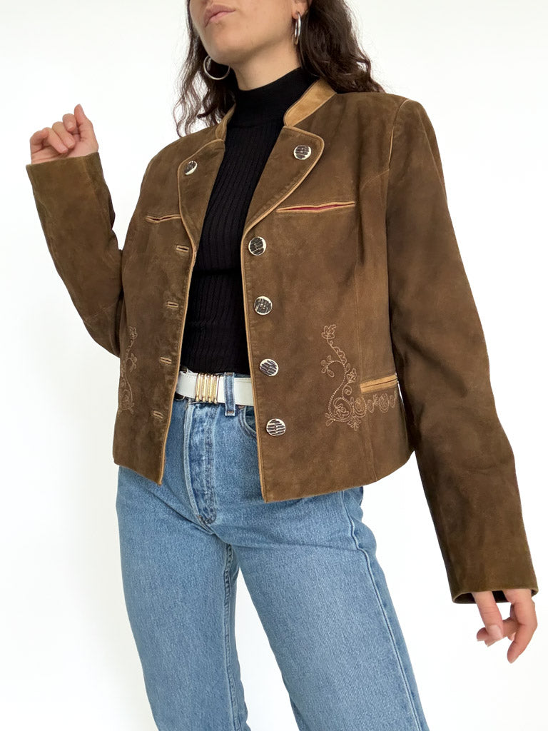Vintage 80’s/90’s Olive Brown Suede Embroidered Jacket - detail 4