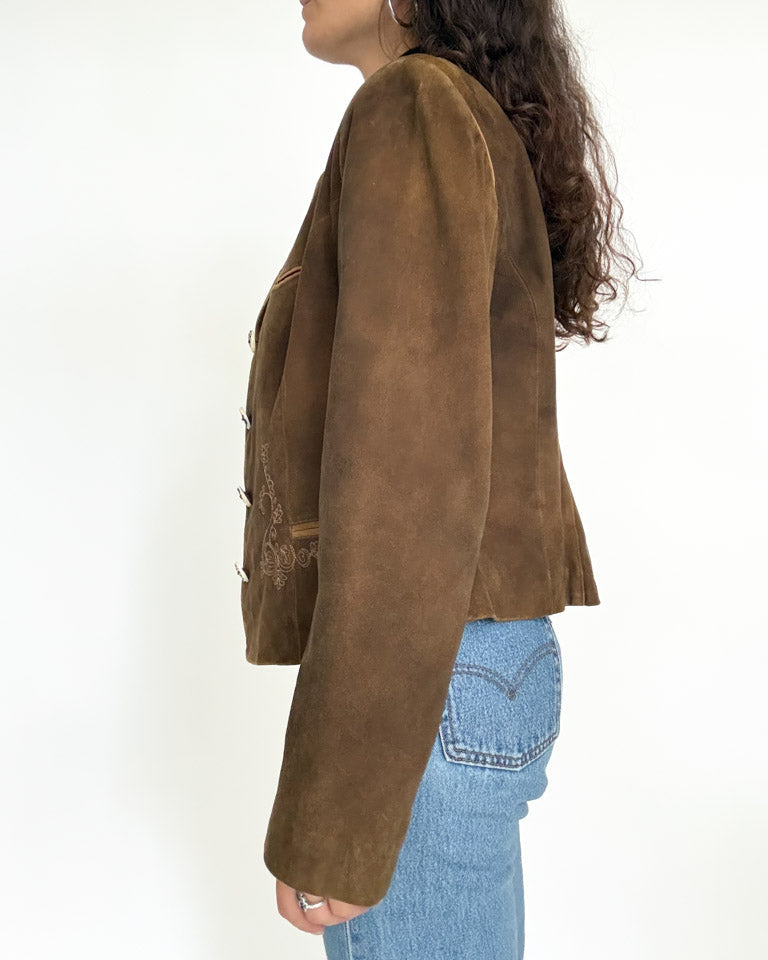 Vintage 80’s/90’s Olive Brown Suede Embroidered Jacket - detail 8