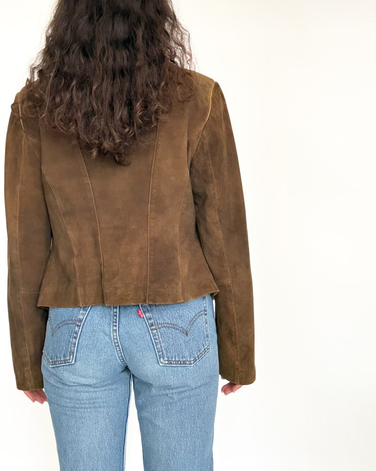 Vintage 80’s/90’s Olive Brown Suede Embroidered Jacket - detail 9