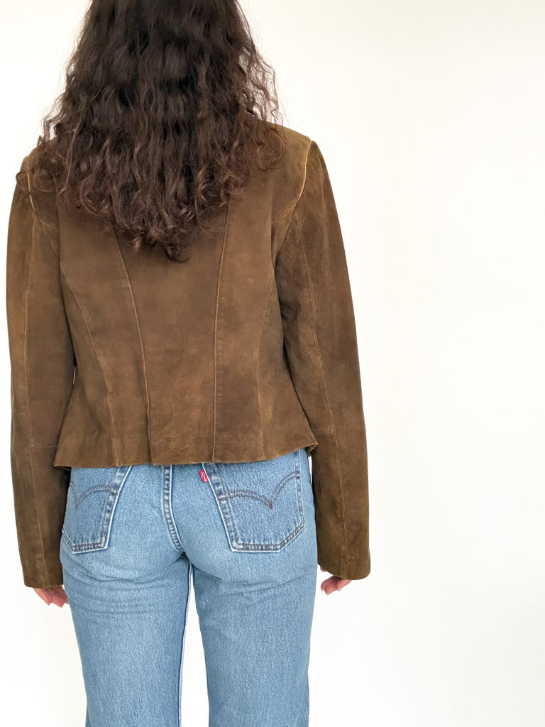 Vintage 80’s/90’s Olive Brown Suede Embroidered Jacket - detail 9
