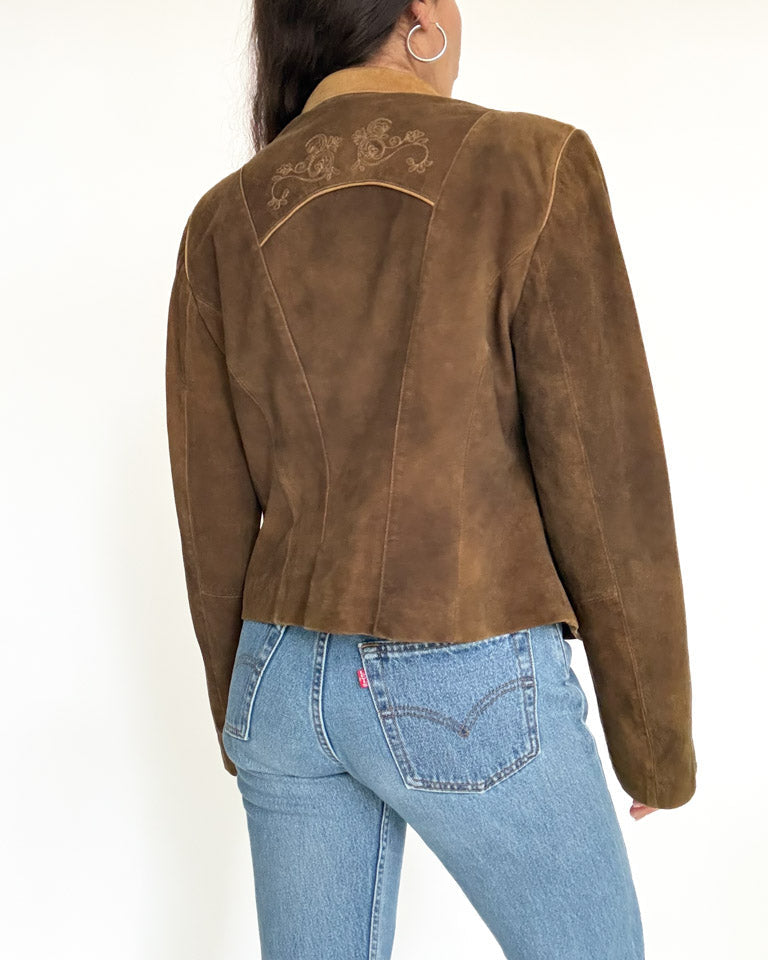 Vintage 80’s/90’s Olive Brown Suede Embroidered Jacket - detail 10