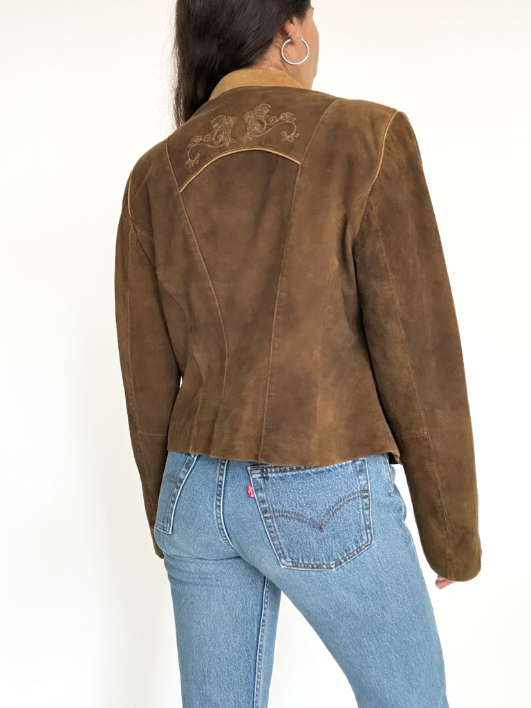 Vintage 80’s/90’s Olive Brown Suede Embroidered Jacket - detail 10
