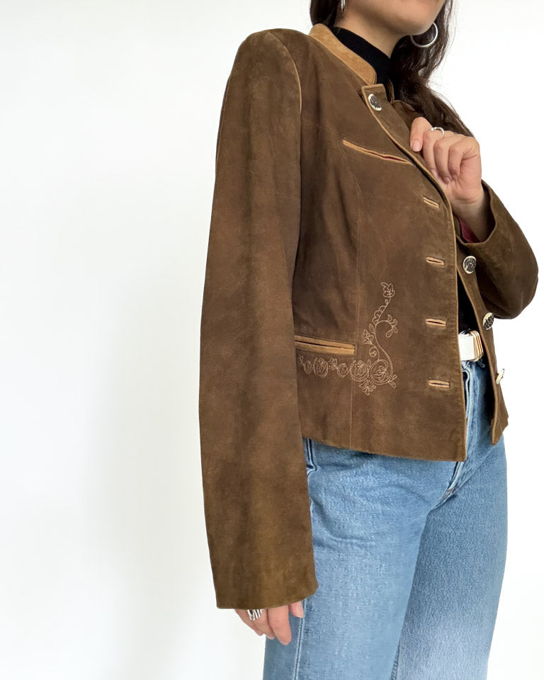 Vintage 80’s/90’s Olive Brown Suede Embroidered Jacket - detail 7