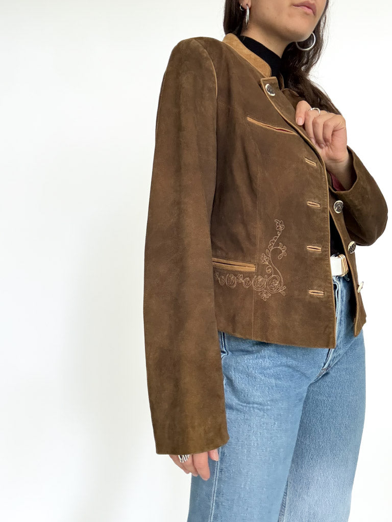 Vintage 80’s/90’s Olive Brown Suede Embroidered Jacket - detail 7