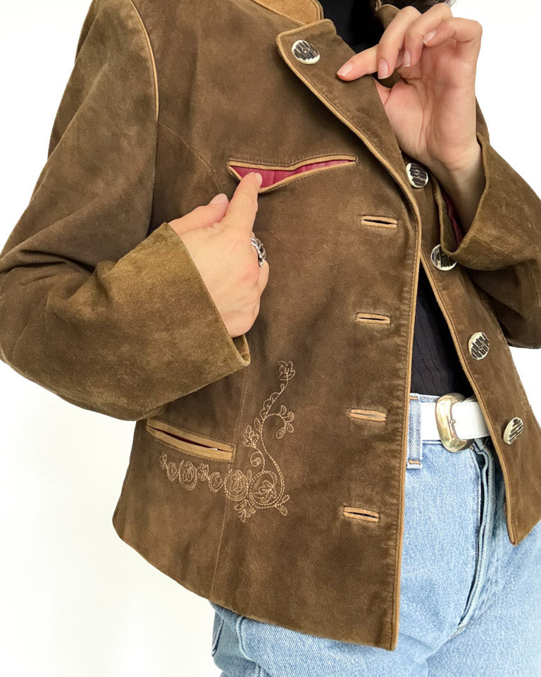 Vintage 80’s/90’s Olive Brown Suede Embroidered Jacket - detail 12