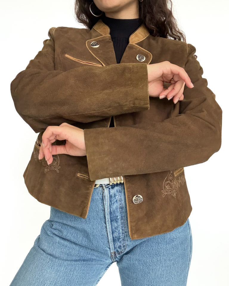 Vintage 80’s/90’s Olive Brown Suede Embroidered Jacket - detail 13