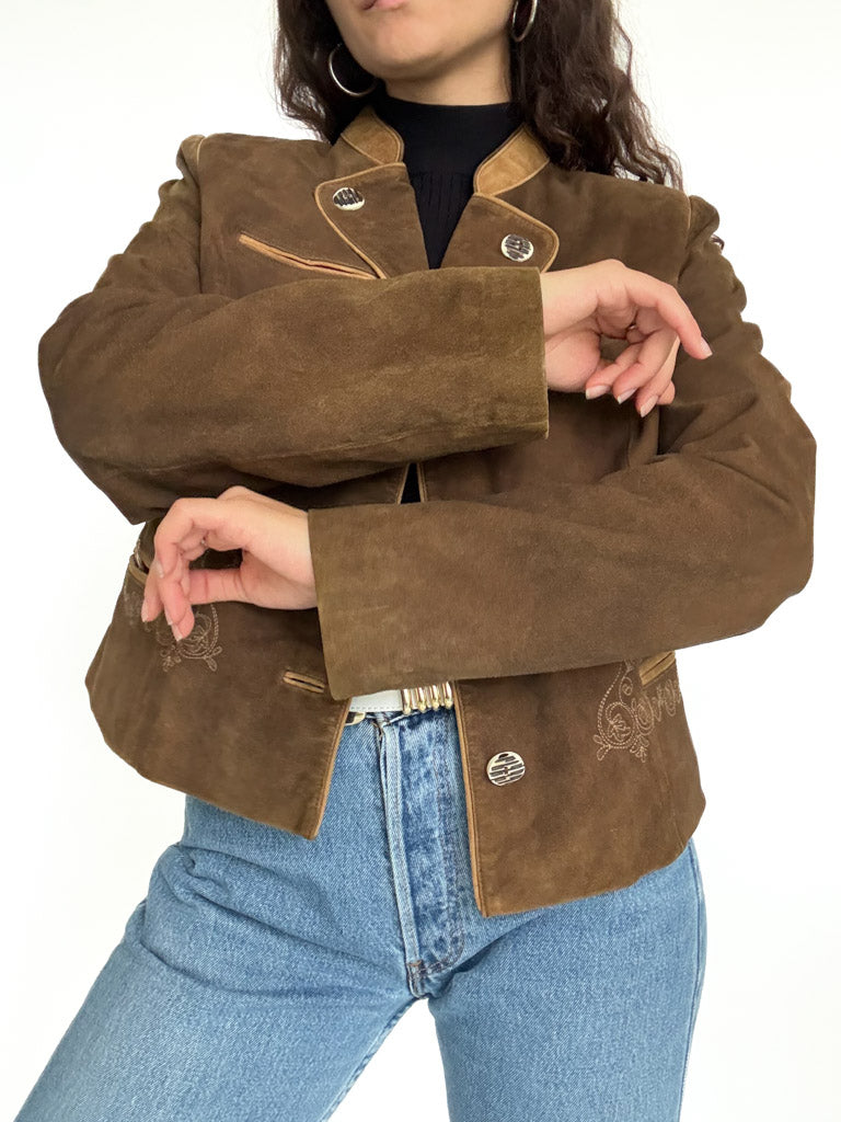 Vintage 80’s/90’s Olive Brown Suede Embroidered Jacket - detail 13