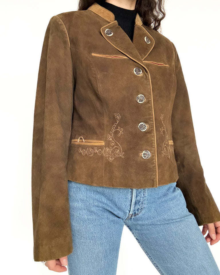 Vintage 80’s/90’s Olive Brown Suede Embroidered Jacket - detail 2