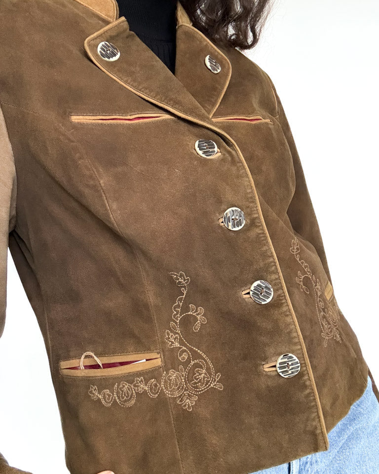 Vintage 80’s/90’s Olive Brown Suede Embroidered Jacket - detail 14