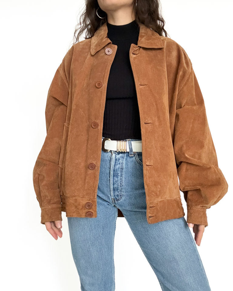 Vintage 80’s/90’s Cognac Suede Oversize Bomber Jacket - detail 2