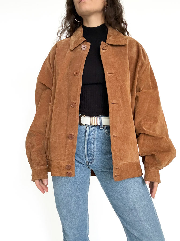 Vintage 80’s/90’s Cognac Suede Oversize Bomber Jacket - detail 2