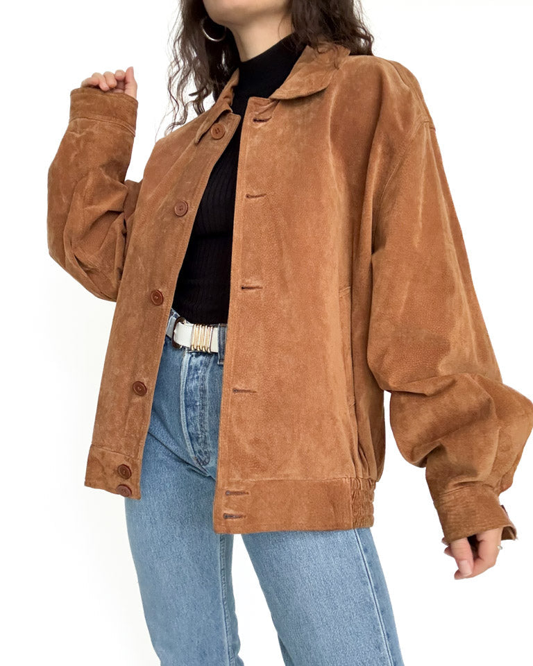 Vintage 80’s/90’s Cognac Suede Oversize Bomber Jacket - detail 3
