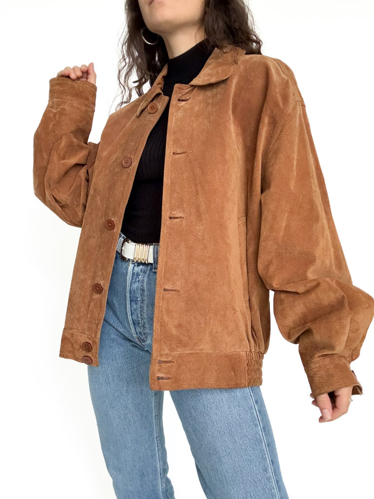 Vintage 80’s/90’s Cognac Suede Oversize Bomber Jacket - detail 3